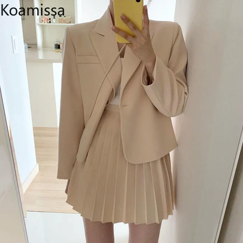 

Элегантный женский комплект из двух предметов Koamissa, модный однотонный свободный блейзер для офиса, фотоблейзер, Прямая поставка