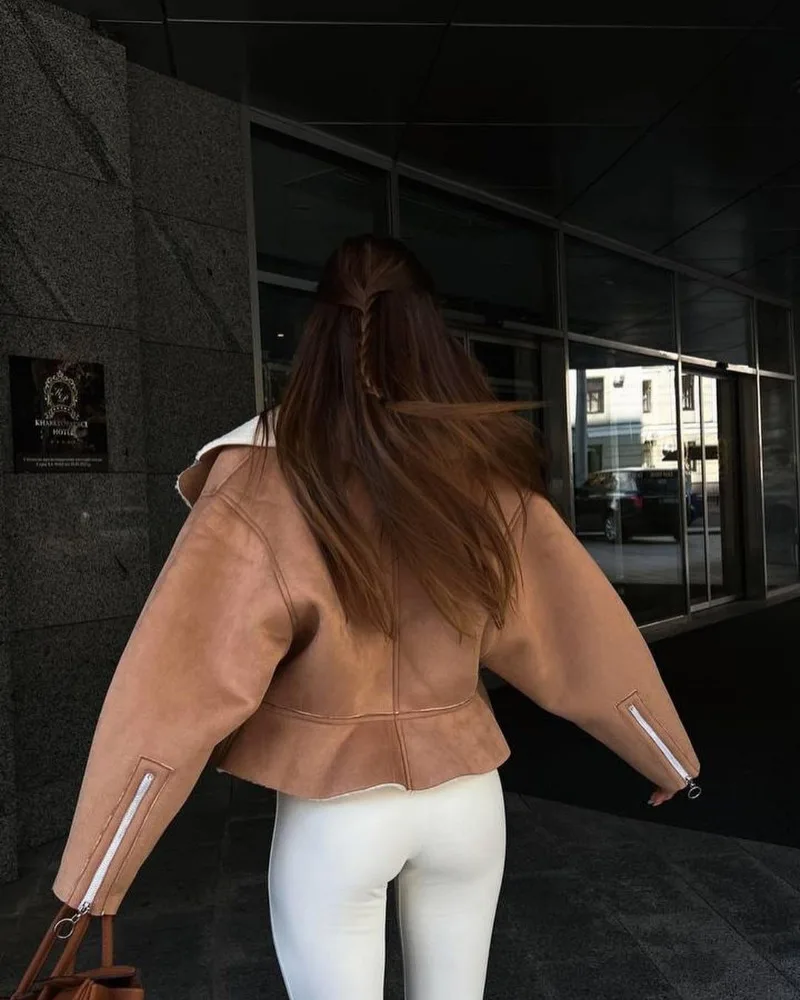 Abrigos ajustados con cuello vuelto para mujer, moda otoño invierno 2025, chaquetas de manga larga para mujer, cárdigan corto informal de calle para mujer