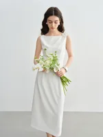 DUSHU Plus Size  2025 New Arrival Women’s Choker Vest Dress with 3D Flower Brooch Stylish and Elegant Summer Dress 25DS82557