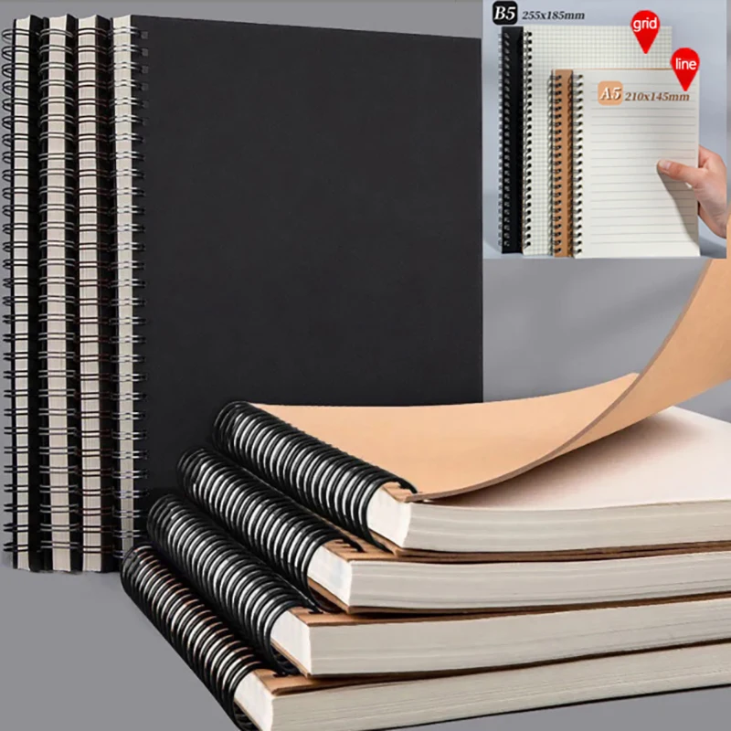 

A5/B5 Retro Diary Kraft Paper Coil Notebook Loose-Leaf Book Line/Grid Sketch Book