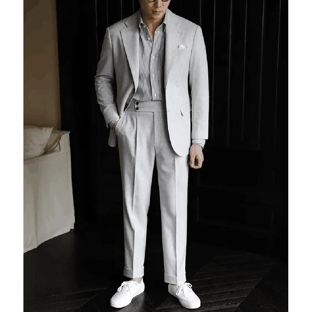 

Grey Single Breasted Wedding Groom Men Suits 2024 Notch Lapel Flat Regular Length Blazer Bespoke Slim Fit 2 Piece Jacket Pants