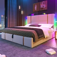 Двуспальная кровать с мягкой обивкой, 180х200 см, кровать для хранения вещей, каркас кровати, основание с деревянными решетками, бежевый льняной материал (матрас в комплект не входит) — изображение 3