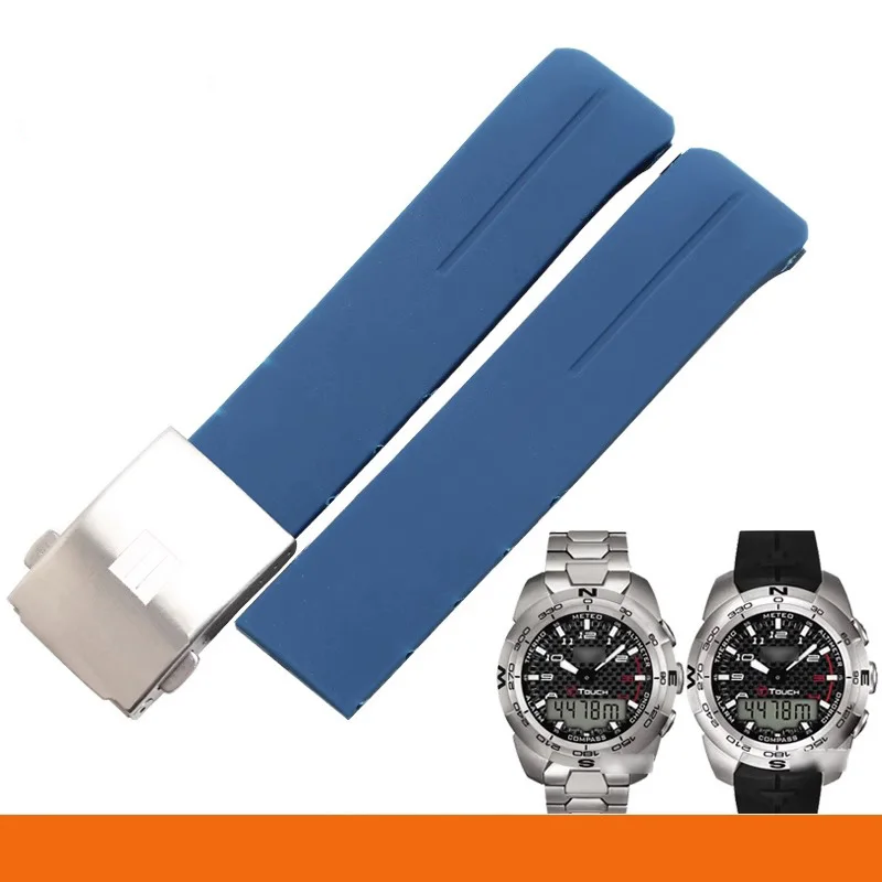 Фото Ремешок силиконовый для часов Tissot 1853 Tengzhi T-Touch T013, резиновый оригинальный браслет для мужских часов T047T081T33, 20 мм №4