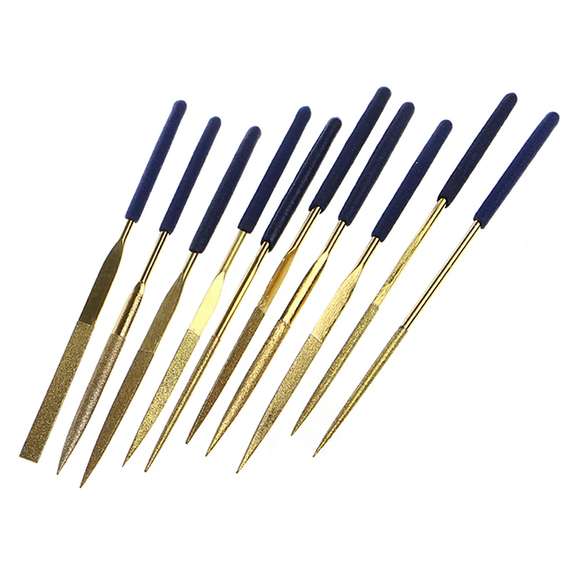 X37E 티타늄 다이아몬드 코팅 바늘 플랫 파일 세트 금속 작업 공예에 대한 새로운 10Pcs