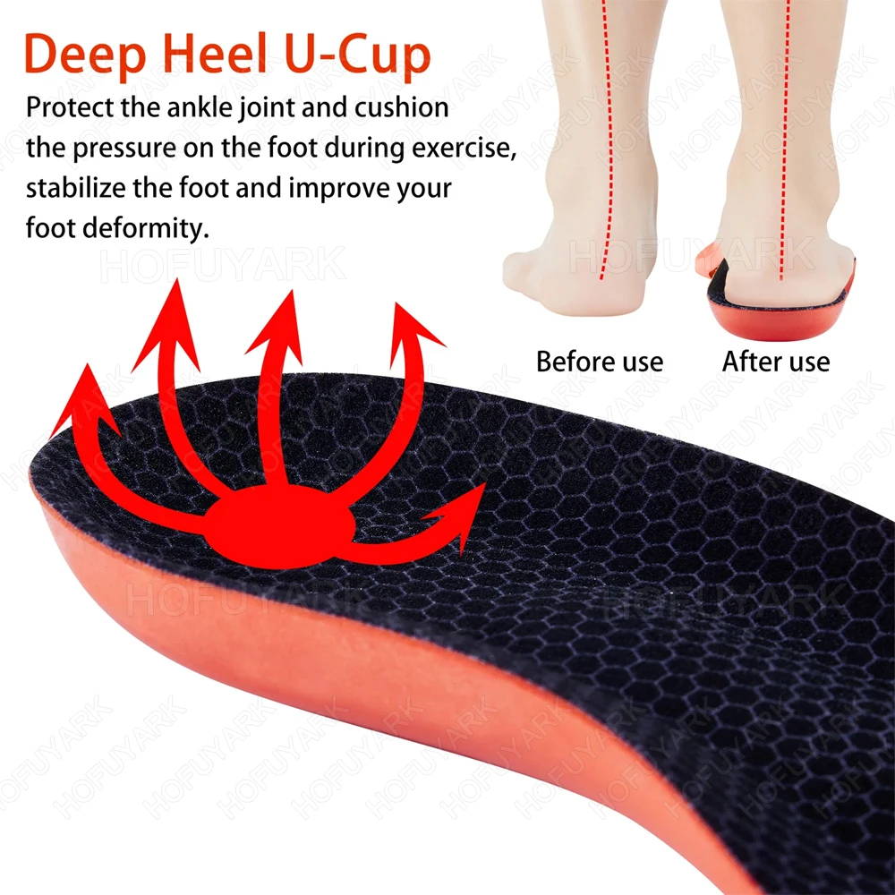 Orthotic Sport Insoles for Flat Feet & Plantar Fasciitis - Shock Absorbing Comfort Inserts