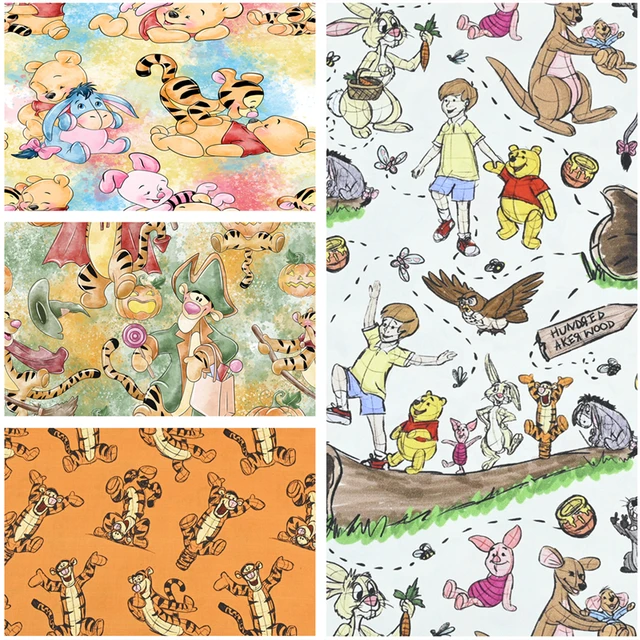 Cartoon Print Lychee Texture Faux Leather Sheet Winnie The Pooh