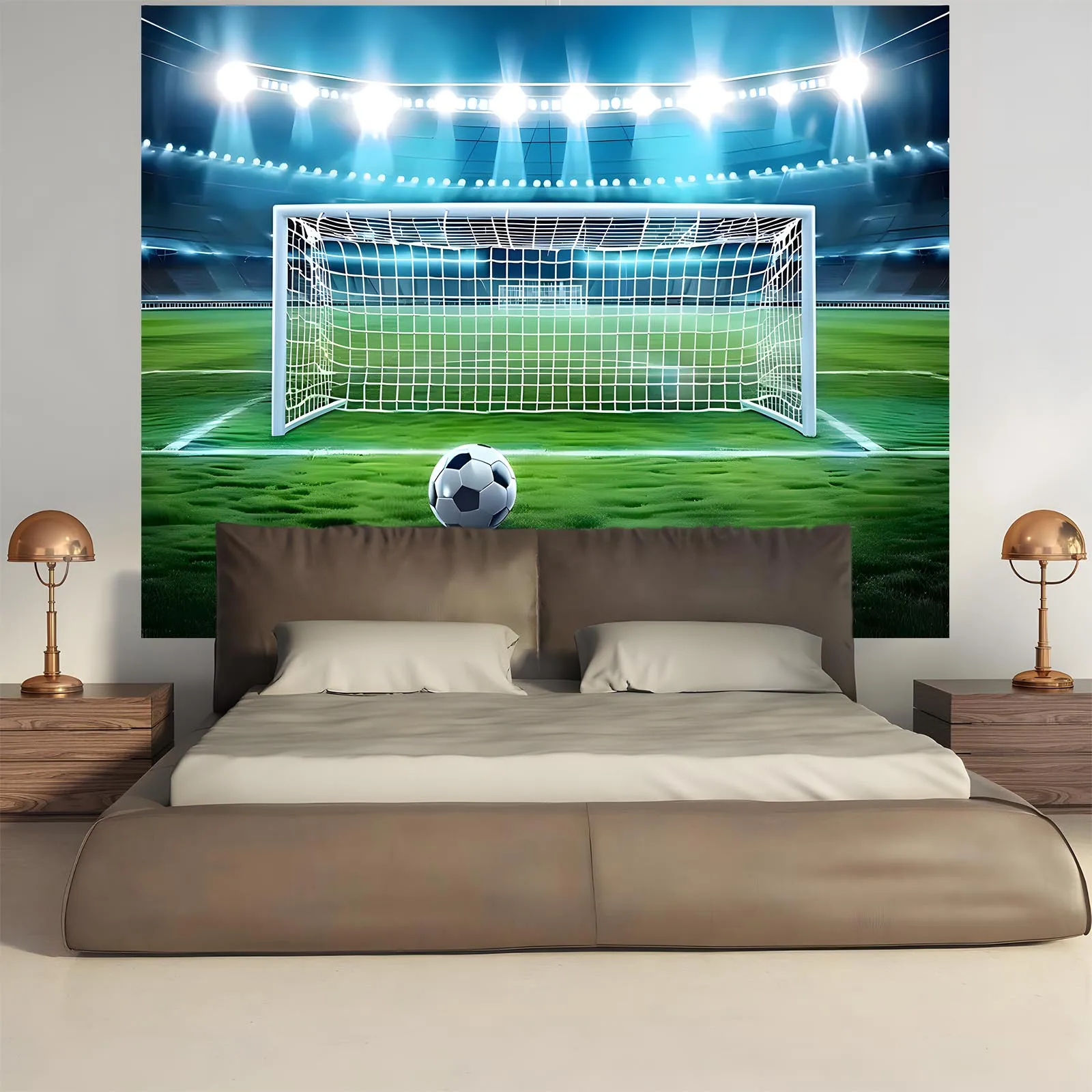 Football goalpost and ball background banner - a vibrant sports scene with white goalposts, green grass, and football - Image 5