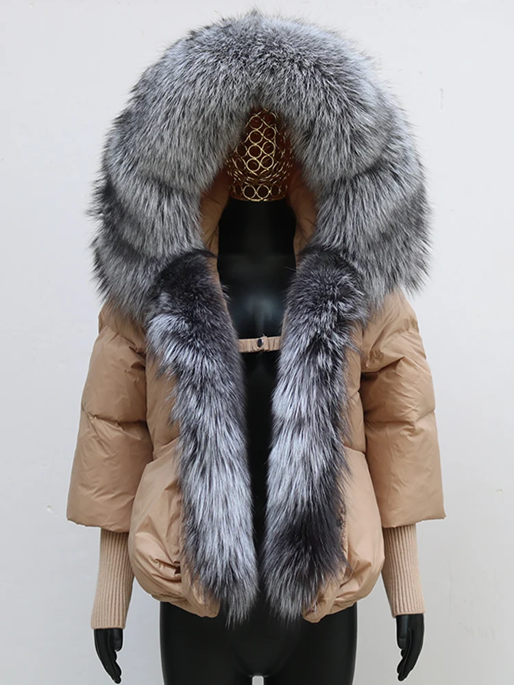 Women Coat White Duck Down Jacket Super Large Real Red Fox Fur Collar Hooded New Fashion Outerwear Puffer Jacket New
