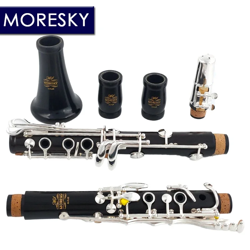 MORESKY Professional Ebony Clarinet A tune 17 Key Silver plated copper Clarinet In La MA68