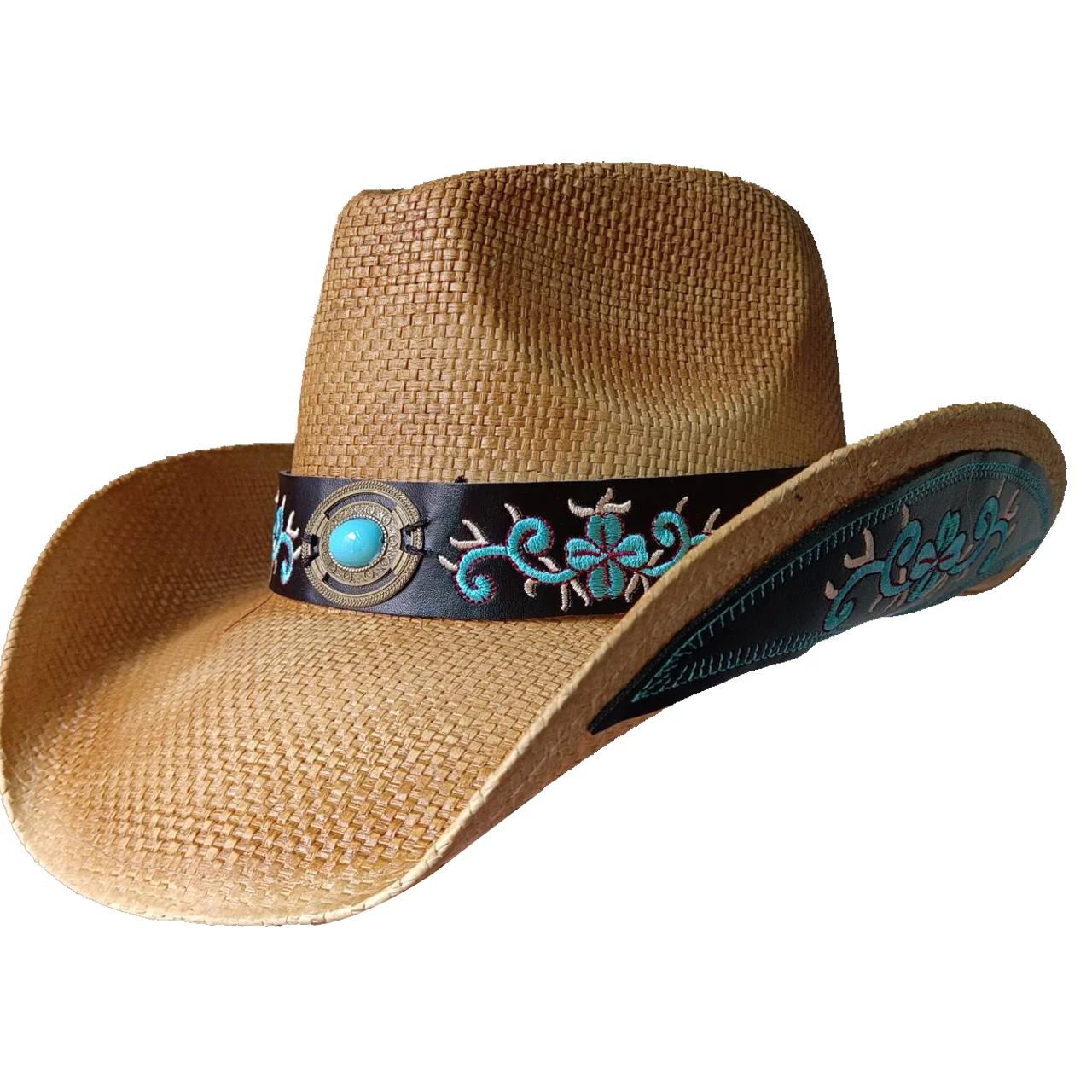 Zitronengelber Cowboy Strohhut bestickter Aufkleber 2024 Western Cowboy Sonnenhut Frühling Ritter hut Sommer breit krempiger Hut Sombrero – Detail 9