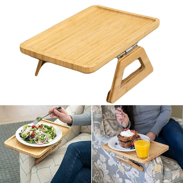 leyfeng Mesa con clip para bandeja de reposabrazos de sofá, mesa con  reposabrazos de bambú, mesa con reposabrazos de sofá para