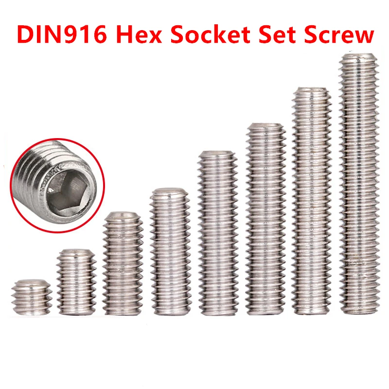 

DIN916 Hex socket cup point set screw 304 stainless steel M2 M2.5 M3 M4 M5 M6 M8 Hexagon socket headless grub screw bolt