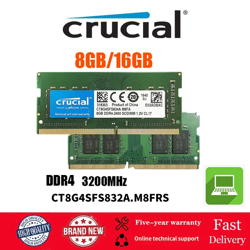 DDR4 Memory 8GB 3200MHZ Crucial CT8G4SFS832A.M8FRS DDR4 RAM SODIMM 3200MHz 260Pin 1.2V RAM PC4-25600 RAM
