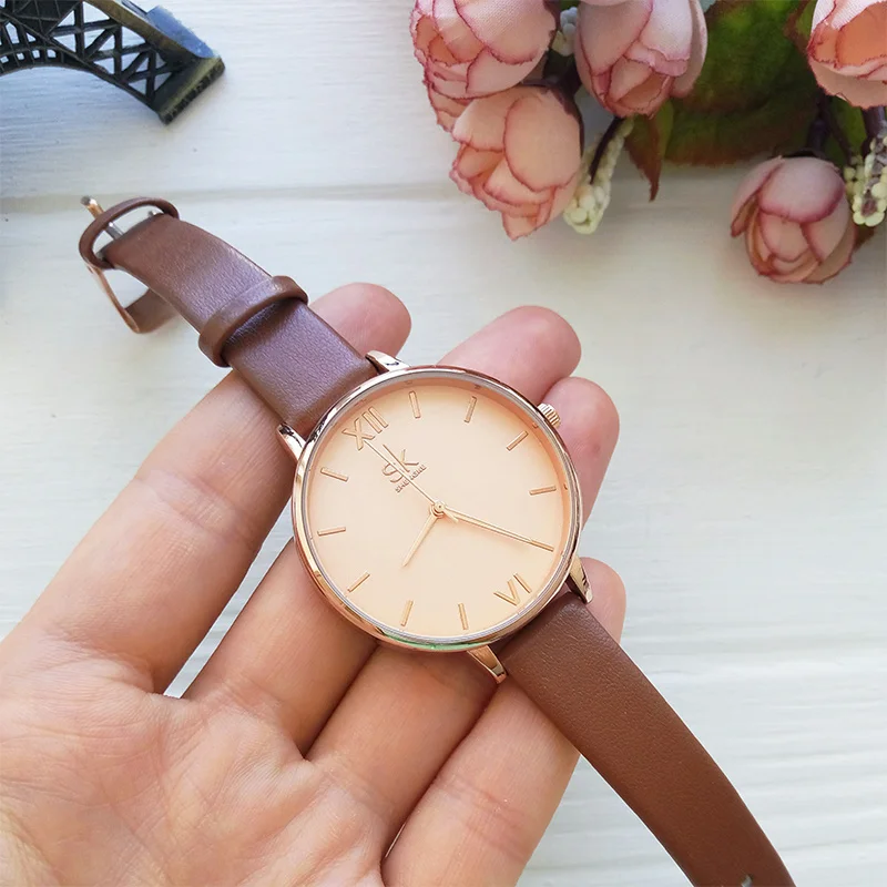 

Brand Shengke Leather Women Wristwatch Watches Luxury Women Watch Fashion Ladies Geneva Quartz Clock Relogio Feminino New SK