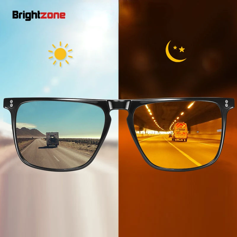 

Fashion Rivet Square Men Polarized Photochromic Chameleon Sunglassess Women Driving Sun Glasses Day Night Vision Anti-Glare