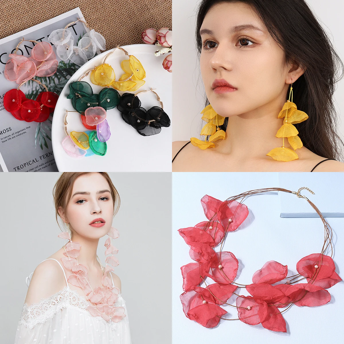 20pcs/lot Chiffon Fabric Flower Petals Multicolour Simulation Rose Flower Petal for Earrings Dress Carft Decoration Accessories