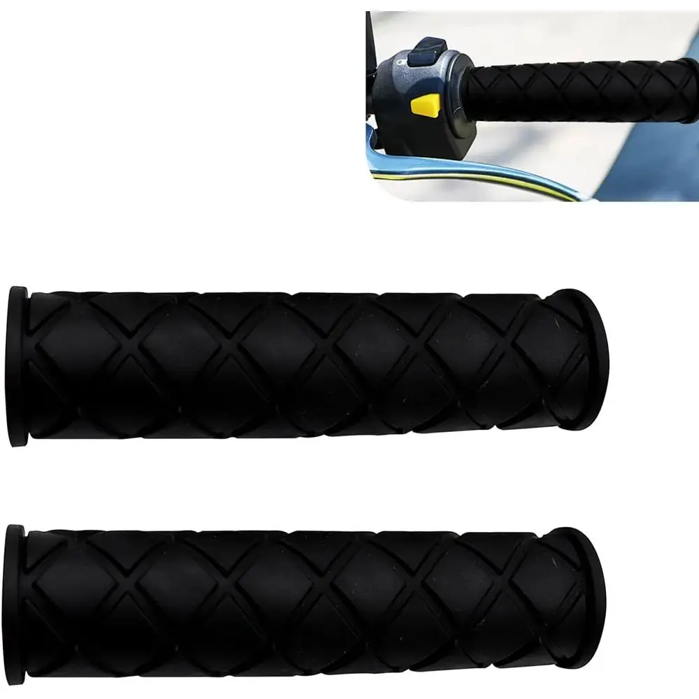 2PCS 7/8" Motorcycle Hand Grips, Non Slip Rubber Bar End Thruster or 22mm/24mm Handles, Unil or MotoScooter Dirt Bike (Black)