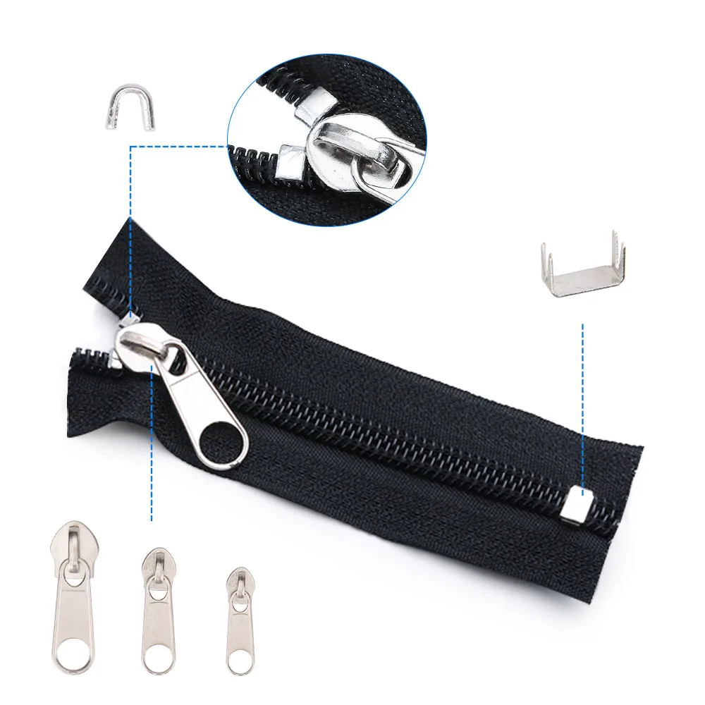 Zipper Repair Kit 197pcs/kit Replacement Zipper Head Slider Set with Top Cutting Pliers Box For Clothing Luggage