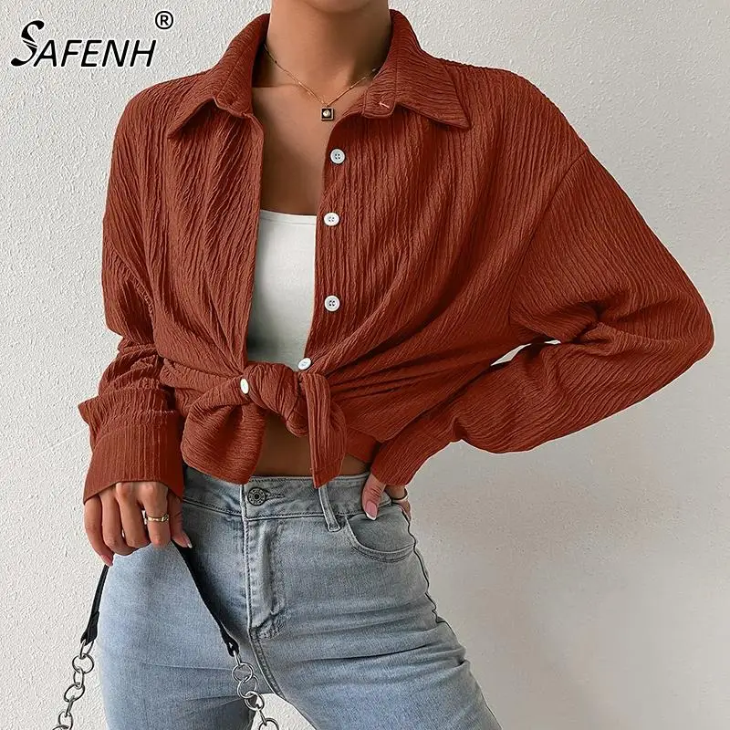 

1pc Blouses For Women Drop Shoulder Longline Long Shirt Without Cami Top Button Front Casual Shirt Tops