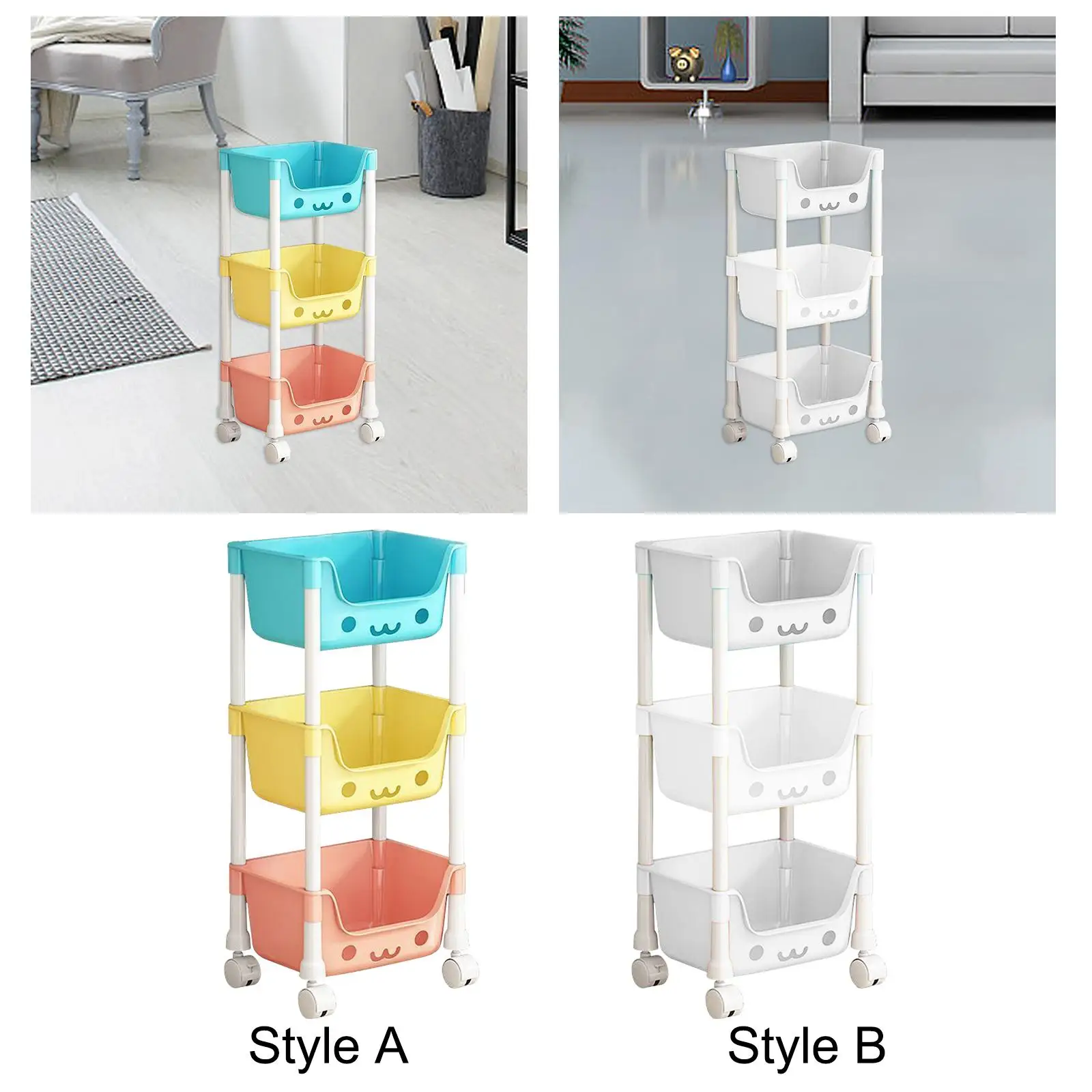 3 Tier Storage Cart Mobile Shelving Unit Organizer 3 Tier Trolley Rack Bathroom Organizer Cart for Kitchen Garage Bedroom Office