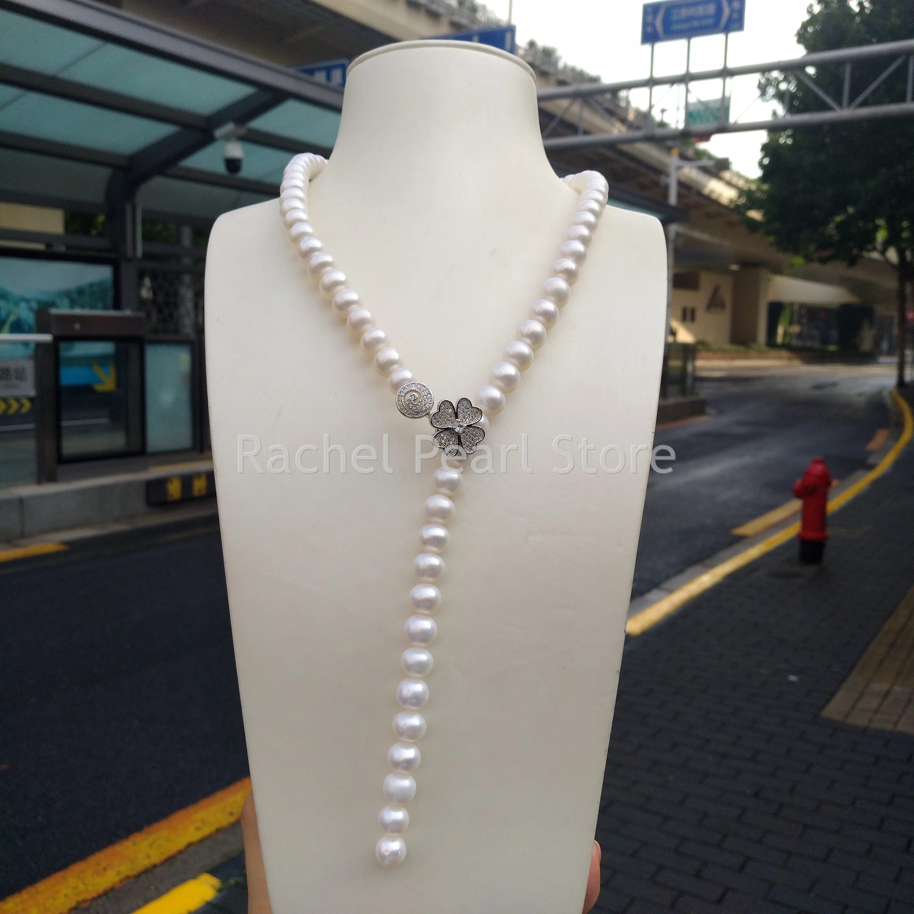 

Large AAAA Huge 9-10mm Natural South Sea White Near Round Real Pearl Necklace 18" Silver 925 Free Shipping&Any Occasion