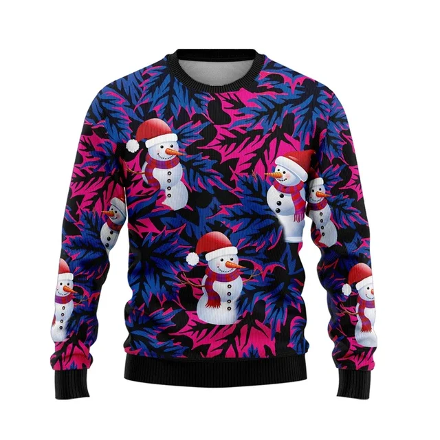 thumbnail image 1 of Suéteres navideños de muñeco de nieve de otoño 2024 nuevos para mujer, ropa, linda sudadera de cuello redondo con muñeco de nieve, suéter de dibujos animados para niños, camisetas unisex, 1 of 5