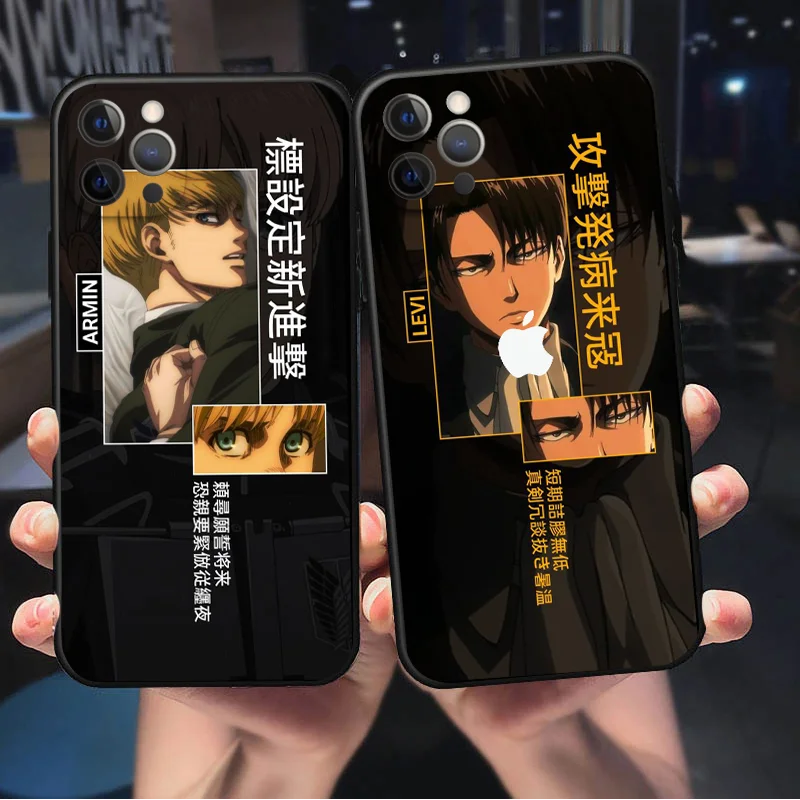 Attack On Titan Cartoon Custodia Morbida In Silicone Nero Per Iphone15 14 13 Mini 12 Max 11 Pro 12 Pro Max Cover Fundas
