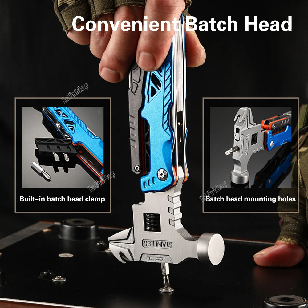 Universal Folding Pliers Hammer Outdoor Camping Multifunctional Round Head Hammer Stainless Steel Folding Nail Hammer Pliers 2
