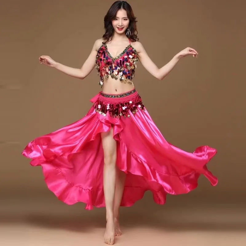 Accessoires de Danse Du Ventre Ceinture à Paillettes et Pompons Couleur Pure Performance pour Femmes