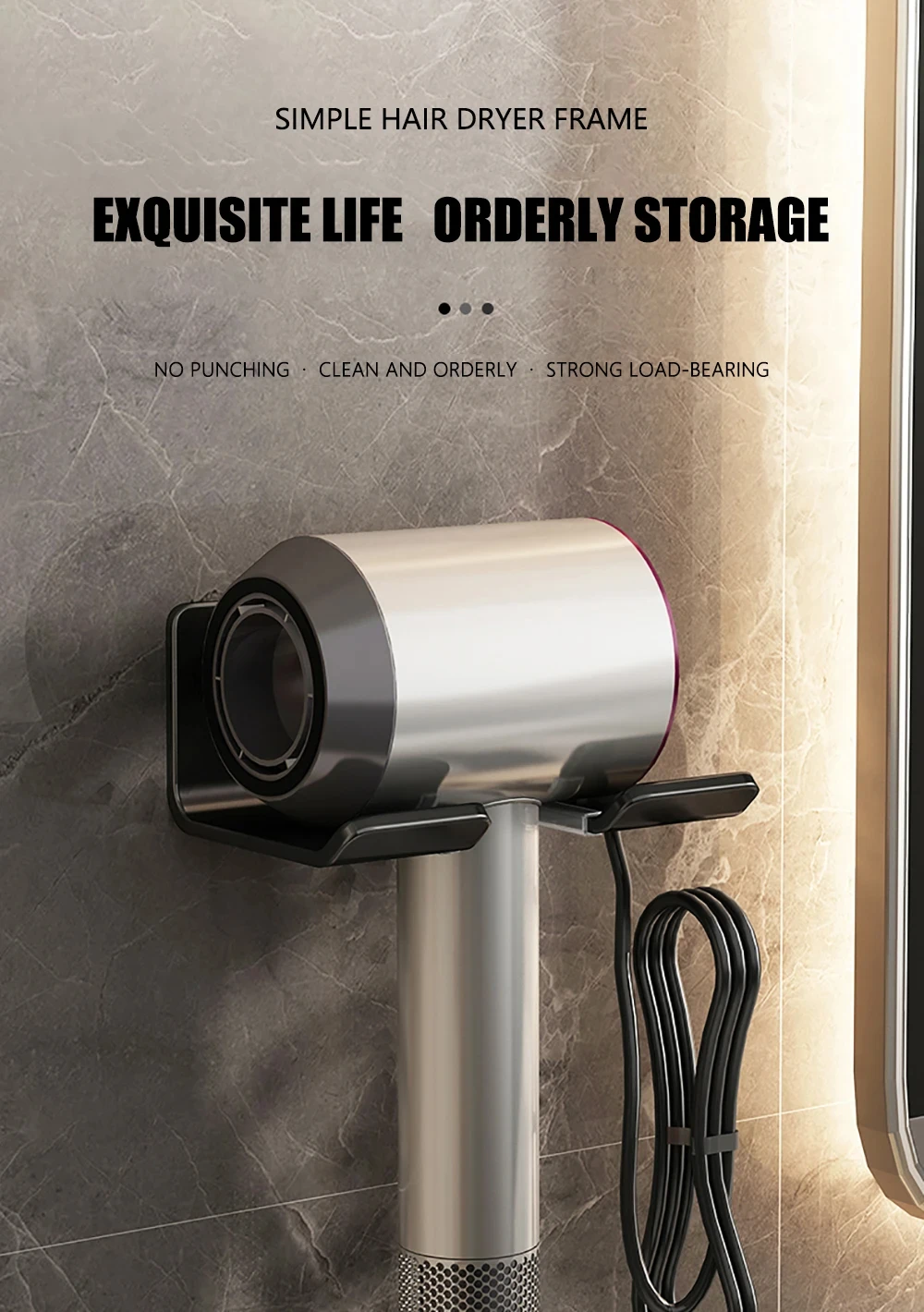 Description Picture 2 of item1 Pc Bathroom Facilities Storage Accessory Wall-mounted Hair Dryer Bracket Bathroom Items Organizer Shelf Bathroom Accessories