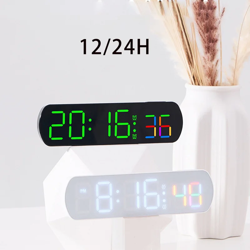 Digital Clock Large Wall Clock USB Powered 9 Inch Temperature Humidity Week Auto Dimmer Table Clock Electronic LED Alarm 12/24H