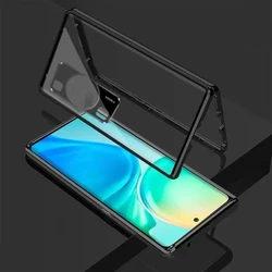 Premium Double-Sided Magnetic Adsorption 360° Full Protection Metal Tempered Glass Case for Huawei Nova Y72 (Black)