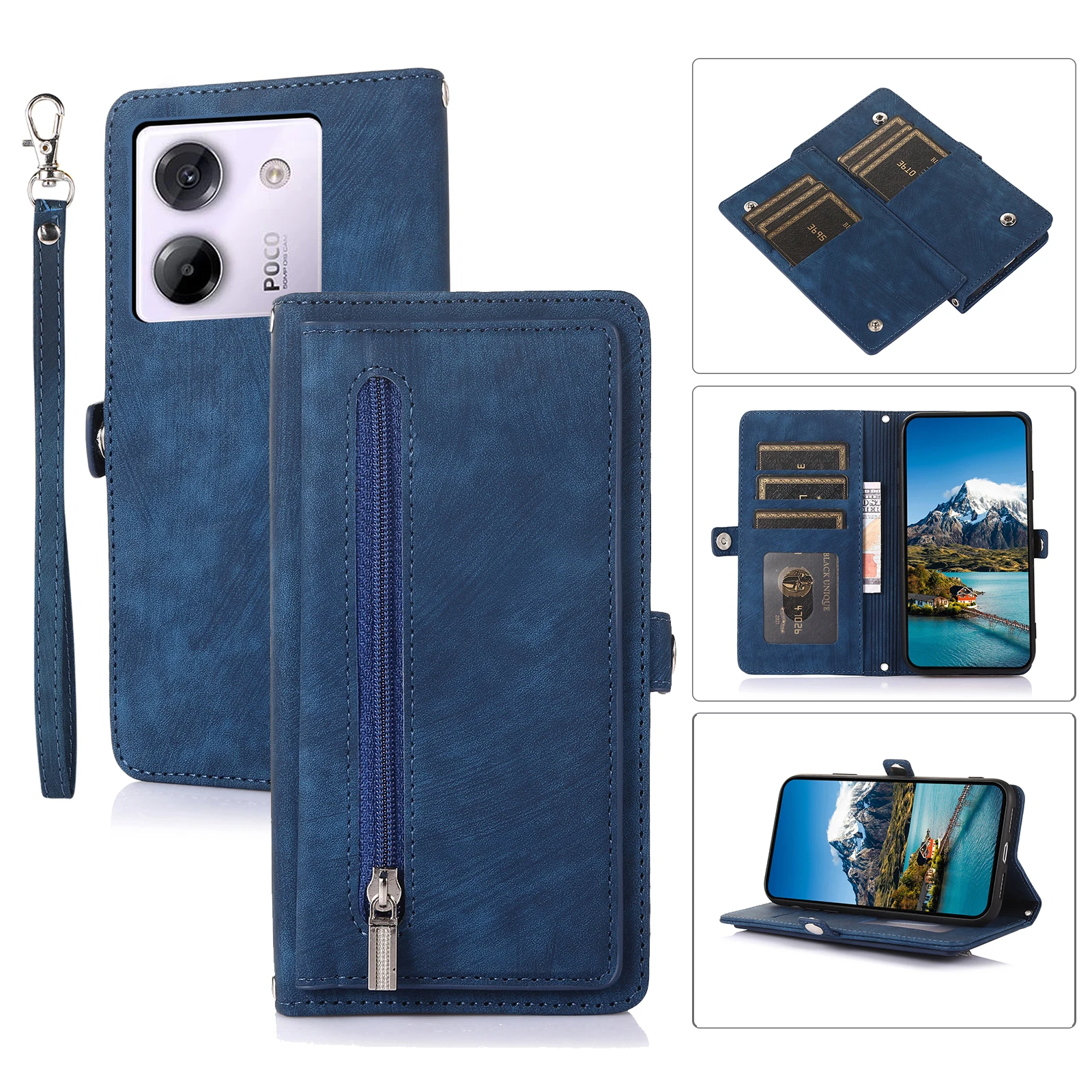 Leather Lanyard Wallet Phone Case with Card and Cash Holder