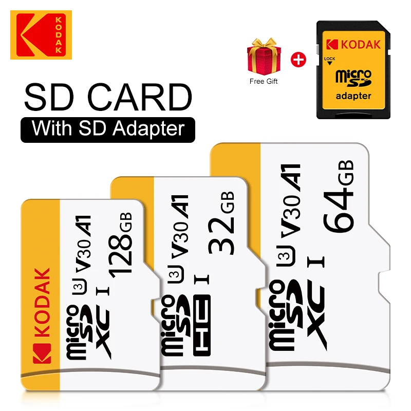 코닥 고속 화이트 TF 메모리 카드 32GB 64GB 128GB (어댑터 포함), 태블릿 PC용 고속 TF 메모리 카드, 그리고 C타입 어댑터