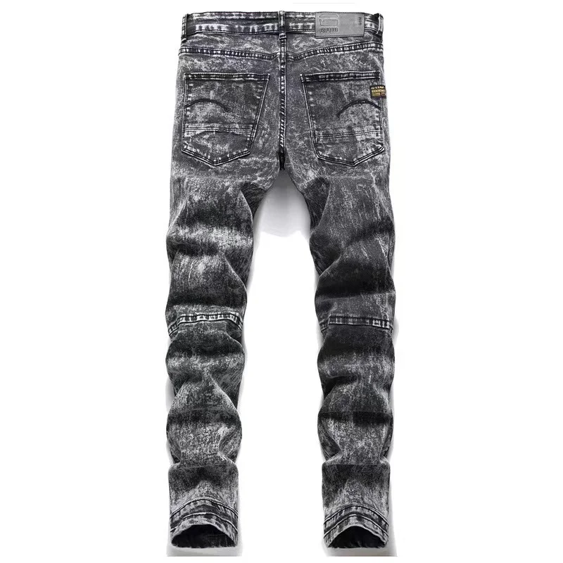 Summer Spliced Men's Jeans 3D Marble Style Slim Fit Black Grey Gradient Pants High Elastic High Street Dirty Resistant  EH · MD®