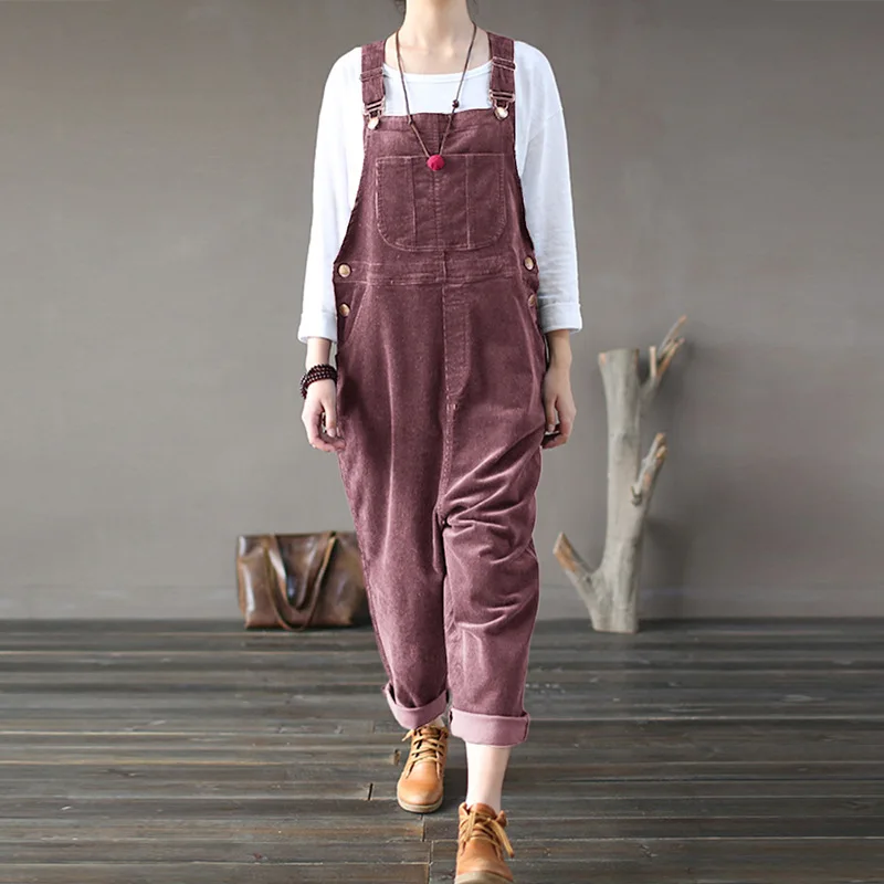 

Corduroy Plus Size Women's Overalls Jumpsuit Baggy Jumpsuits Elegant Woman Solid Casual Suspender Pants Long Jumpsuit Women New