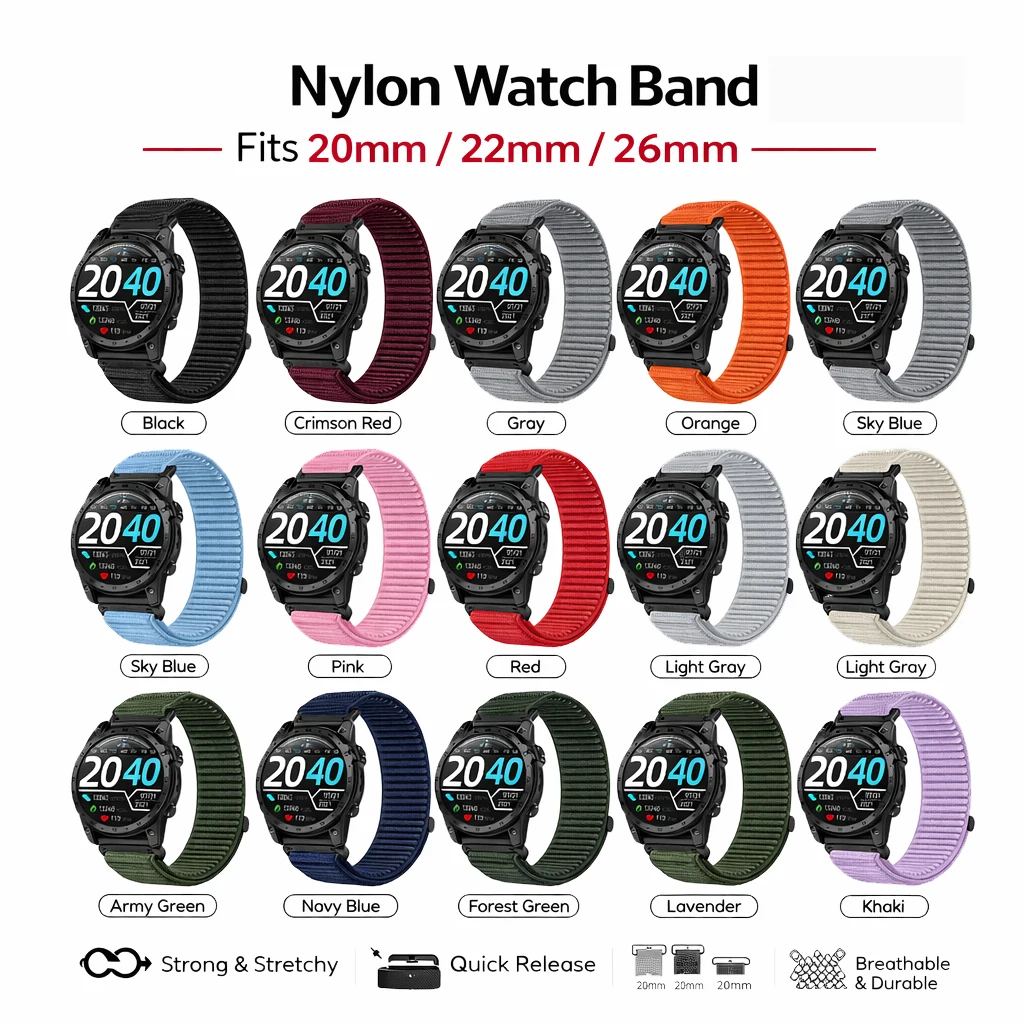 Nylon Quick Release Hook & Loop Watch Band Strap