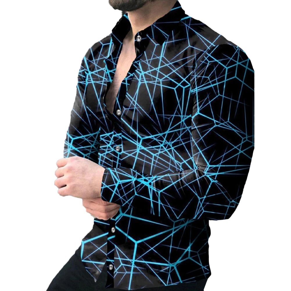 

3D Graphics Mens Casual Shirt Augmented for Muscle Fitness Ideal Wear for Parties Features Long Sleeves and Button Down Design