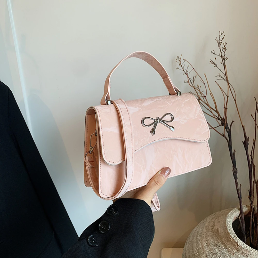 Cute Bow Exquisite Small Square Bag Fashionable and Versatile Shoulder Crossbody Bag PU Leather Women'S Casual Handbag New