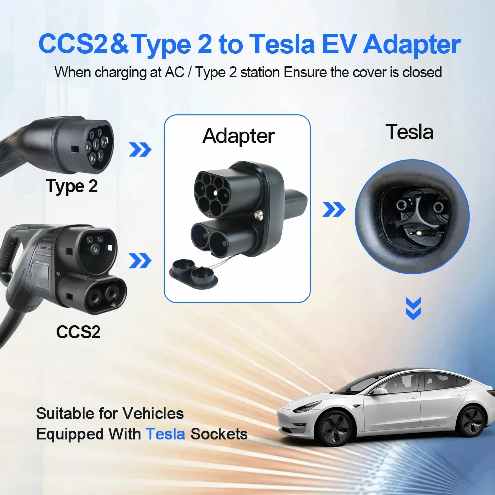 Adaptador De Cargador Aiskooc CCS2 A Tesla Tipo 2, Compatible Con Los Modelos Tesla Sx Solo Para Vehiculos Tesla 90995885