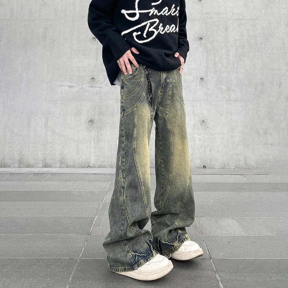 Vintage Flared Jeans Men Wide Leg Baggy Trousers Autumn New Streetwear Fashion Distressed Original Street Y2k Denim Pants Winter