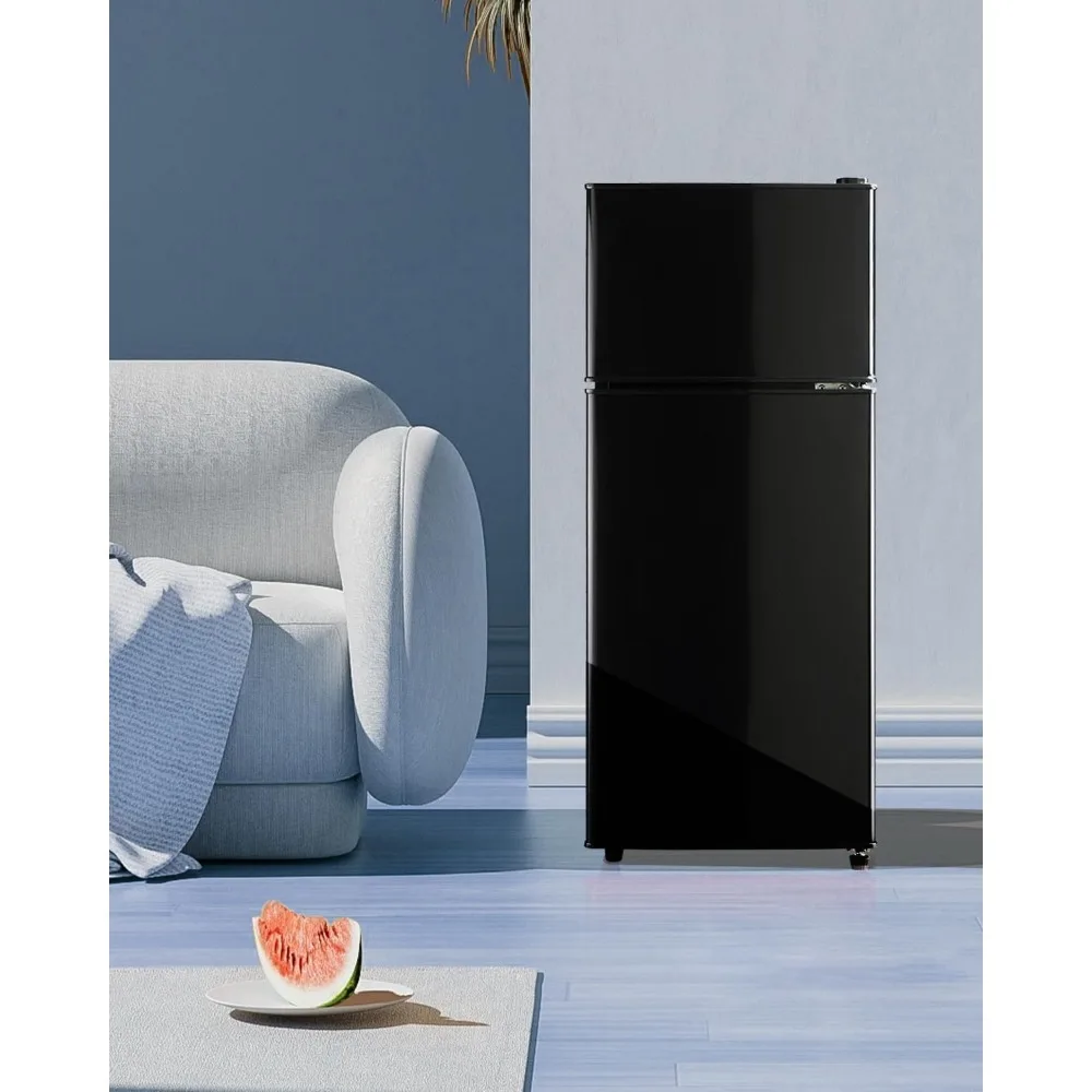 Compact Refrigerator Double Door Mini Fridge with Freezer, 3.5 CU FT Mini Refrigerator with 7 Level Adjustable Thermostat Office