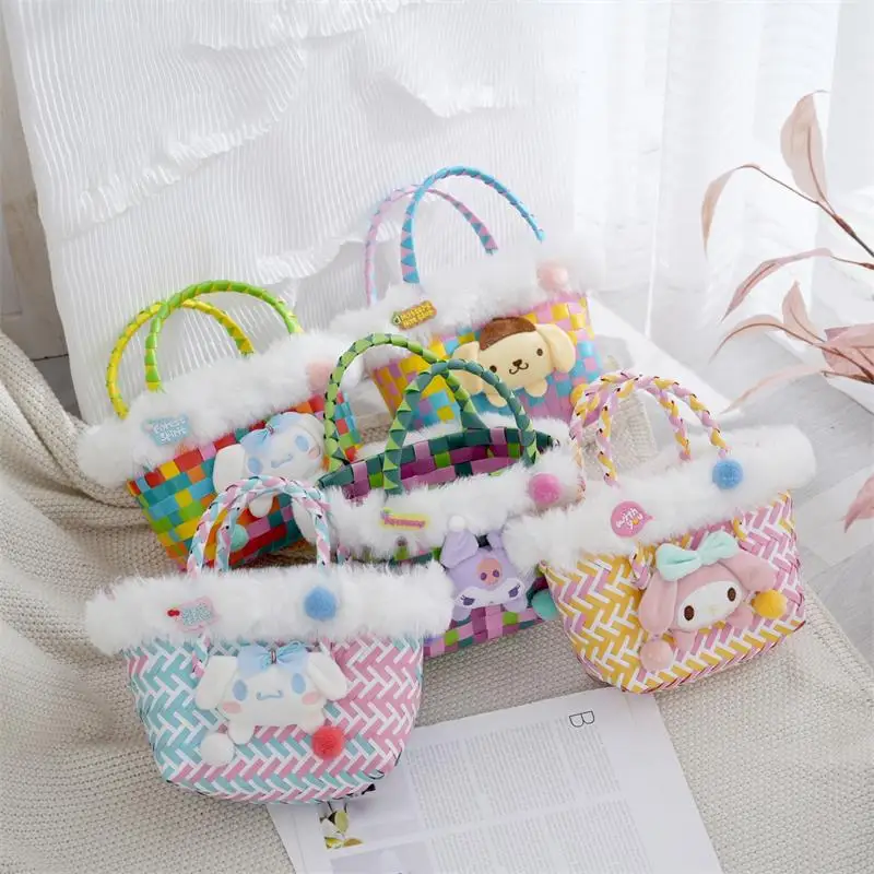 

Sanrio Anime Kawaii Kulomi Cinnamoroll Melody Cartoon PE Handwoven Souvenir Bag Gift Cute Eco-friendly Shopping Basket Handbag