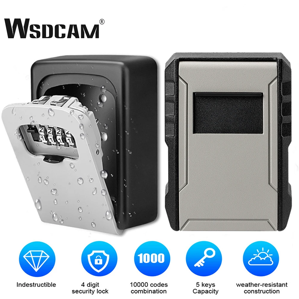 WSDCAM Key Lock Box Waterproof Key Code Box Aluminum Password Security Key Box Wall Mounted Password Box Key Safe Lock Box