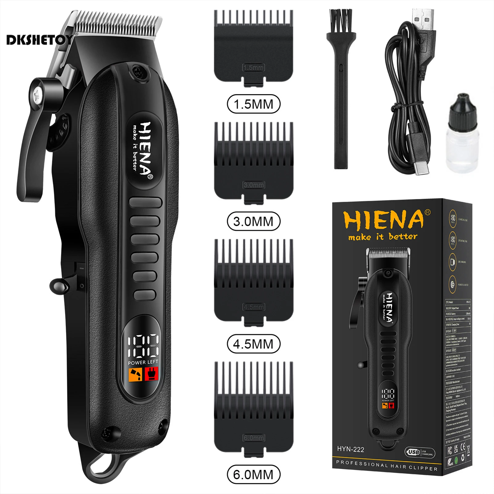 HIENA Professional Barber Clippers HYN-222 Tagliacapelli elettrico a basso rumore Elettrodomestico per il taglio dei capelli Taglio dei capelli bagnato e asciutto_voghion.com