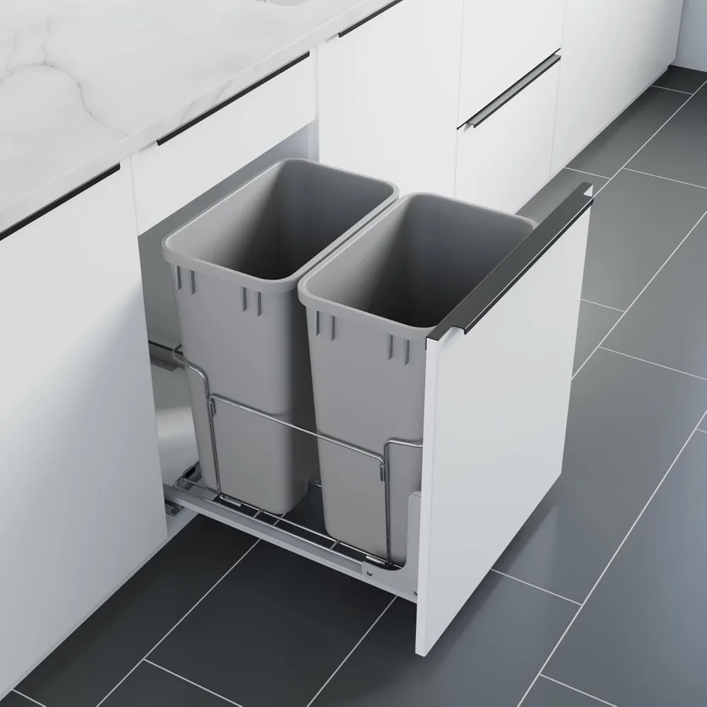Bottom Mount Pull-Out Waste Container With Door Mounting Kit - Pull-Out Wire Basket-Grey 2 Waste Can-for 18" Frameles 3