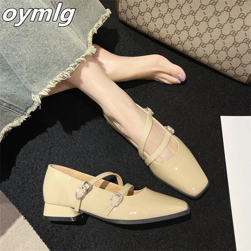 2023 niche design with flat bottomed square toe shoes, flat heeled women's single shoes