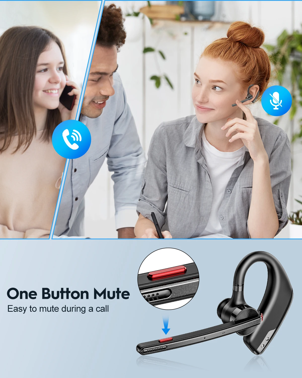 New Bee Wireless Bluetooth Headset with Dual-Mic Noise Cancelling Technology