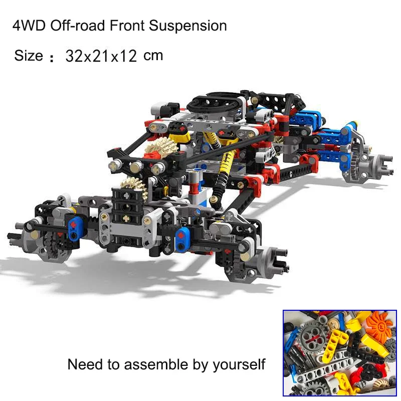 4WD Climbing Car Off-road Front Suspension System MOC Bricks Parts Kits 23798 + 15038 Tyre Compatible with LEGOed
