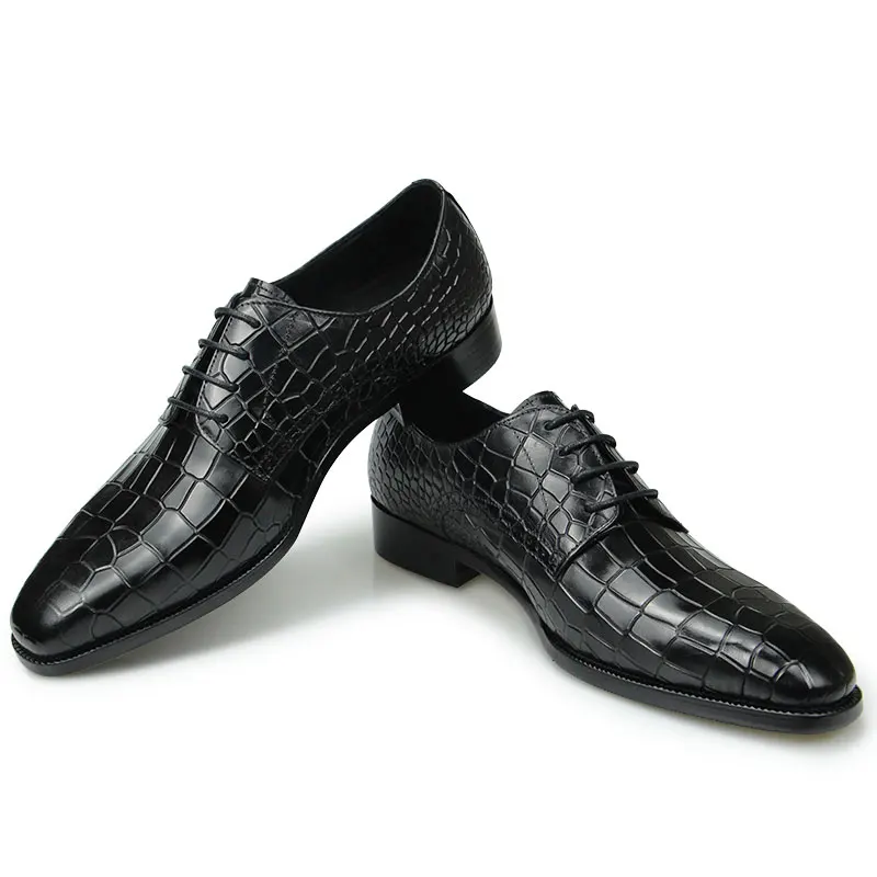 Top Grade Mens Genuine Leather Shoes Dress Party Shoes Men's Fashion Alligator Printing Luxury Zapatos De Hombre Genuine Leather - 4